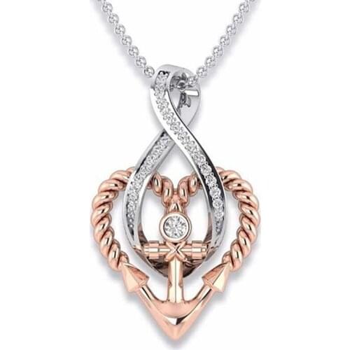 2021 Fashion Jewelry 925 Sterling Silver Rhinestone Anchor Bling Love Heart Necklaces Long Chain Choker Necklaces For Women