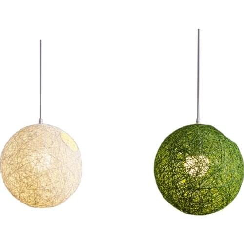 2X Green/White Bamboo, Rattan And Hemp Ball Chandelier Individual Creativity Spherical Rattan Nest Lampshade