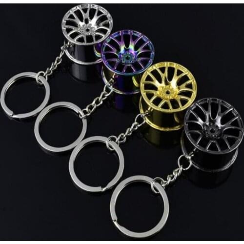 Auto turbo hub key ring car rim zinc alloy luxury key chain fob wheel tire car styling keychain