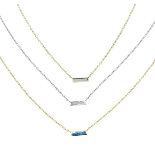 White Blue Fire Opal Stone Bar Charm Necklace Silver Color Gold Color 100% 925 Sterling Silver Link Chains Necklace For Women