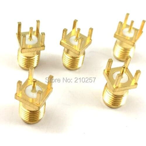 Free Shipping 100pcs SMA Female Panel Mount PCB Solder Straight Goldplated RF Connector