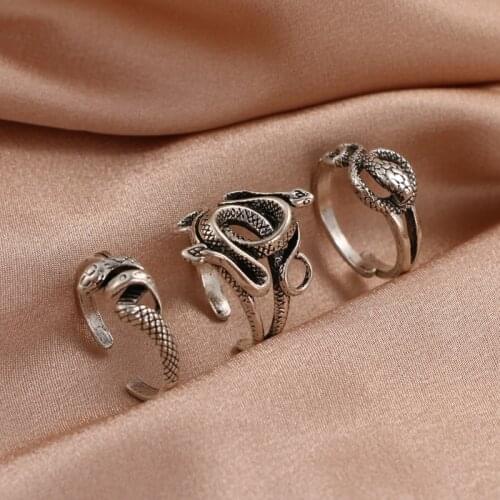 FAMSHIN 2021 New Gothic Rings For Man Women Silver Color Snake Open Rings Party Vintage Jewelry Friend Gifts Punk Accessories