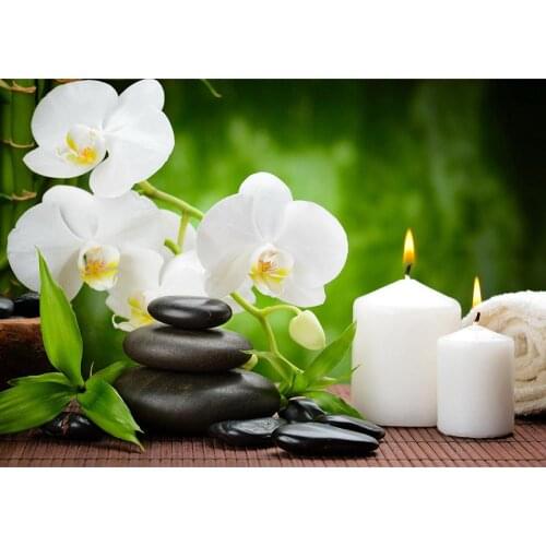 White Flowers Candles Stones Bokeh Photographic Backdrops Custom Background Photo Studio for Children Baby Portrait Photocall