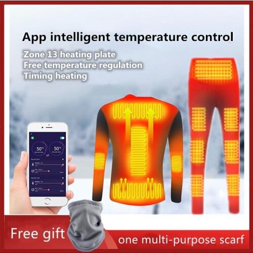 Winter Heating Underwear Set USB Battery Powered Electric Heated Warm Tops Pants Smart Phone Control Temperature Ski Underwear