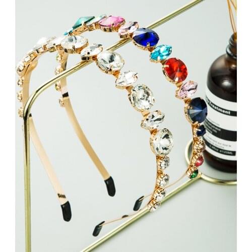 Korean Version of Small Fresh Fashion Geometry Full Crystal Metal Thin Edge Hair Band Womens Simple Fashion Street Patten