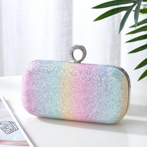 Finger Ring Diamonds Luxury Women Evening Bags Rainbow Ladies Small Day Clutch Sequined 2021 New Design Purse