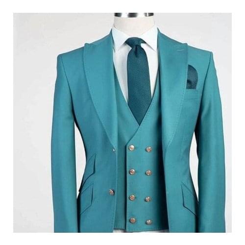 Handsome Groomsmen Peak Lapel Groom Tuxedos Mens Wedding Dress Man Jacket Blazer Prom Dinner (Jacket+Pants+Tie+Vest) A209