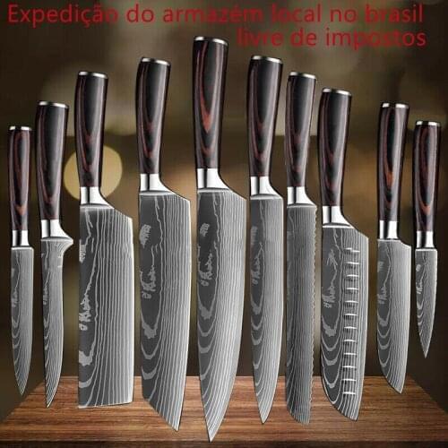 Chef knife 1-10 Pcs Set Kitchen Knives Laser Damascus Pattern Sharp Japanese Santoku Knife Cleaver Slicing Utility Knife