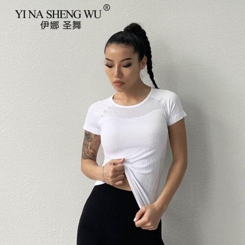 Summer Women Sport Tops Hollow Out Yoga Shirt Short Sleeve Jogging Fitness T-shirts Gym Tops Clothes Breathable Tight Tee Blouse