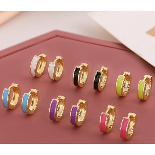 New Trendy Round Enamel Small Hoop Earrings for Women Fashion Geometric Mini Huggie Earrings Ear Buckle Jewelry Gifts