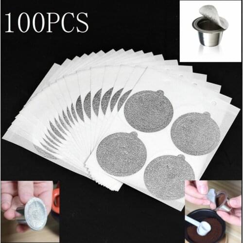 100pcs Refillable Nespresso Coffee Capsule Flim Sticker Refilling Stainless Steel Capsule Self Adhesive Aluminum Foil Brewer Lid