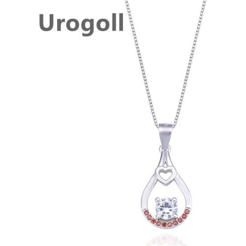 Trendy Women Pure 925 Sterling Silver Necklaces Love Heart Drop Shape Zircon Pendant Necklaces Chain Jewelry Accessory Gift