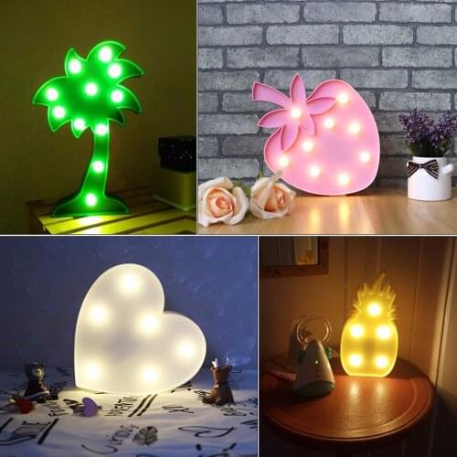 Cartoon LED 3D Animals Night Light Flamingo Pineapple Strawberry Crown Lamp Festival Children Room Decor Gift