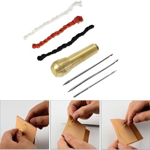 Canvas Leather Sewing Shoes Repair Tool Sets Awl Hand Stitching Taper Leathercraft Needle Tool Kit wth 3 Colors Nylon Threads