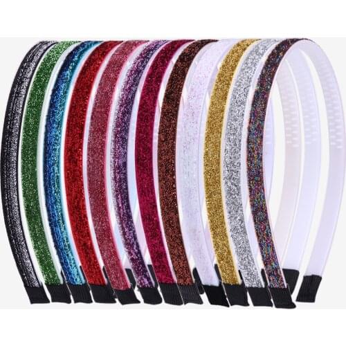 12pcs/Set Girls Glitter Headband 1 Cm DIY Hair Accessories Shiny Children Hairband Rainbow Gradient Color 10 MM Kids Head Hoop