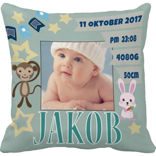 Personalized Monkey Raccoon Rabbit Photo Kid Baby Keepsake Pillow Cover Soft Home Decorative Cushion Cover Sofa By LVSURE Store