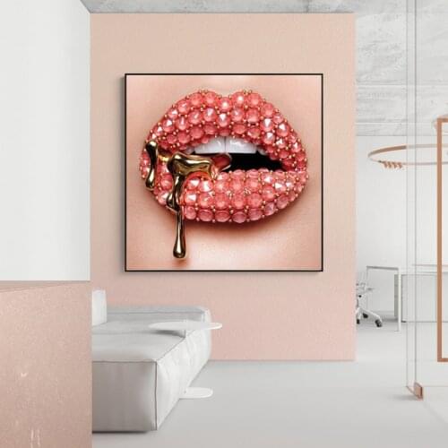 Pink Mouth Liquid Art Canvas Painting Modern Sexy Lips Posters and Prints Wall Art Pictures for Living Room Home Design Decor