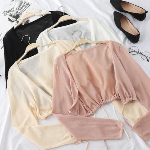 HELIAR Casual Knitting Cadigans Long Sleeve Women Stretchy Blouse Fashion pit knitting Slim Elastic Blouses Cadigan Women Summer