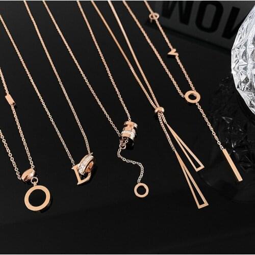 Luxury Elegant Crystal Choker Necklace Fashion Roman Digital Stainless Steel Gold Silver Pendant Necklaces for Women Jewelry