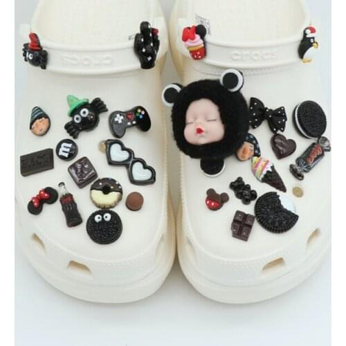 New Trend Black Doll Croc Charms Designer DIY Animals Shoes Decaration Charm for Croc Jibz Clogs Kids Boys Women Girls Gifts