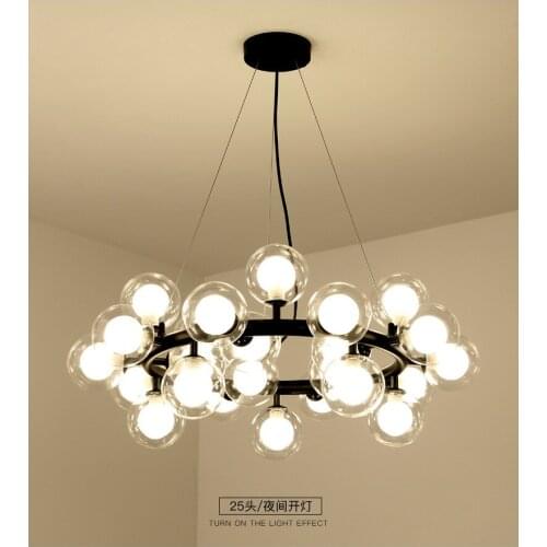 Modern minimalist living room chandelier Nordic style glass ball bedroom chandelier LED hotel engineering lighting