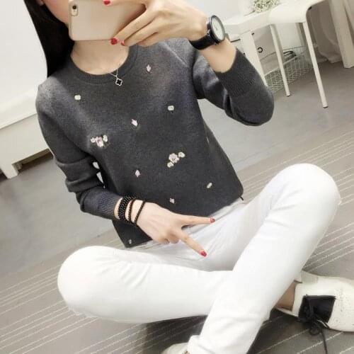 Womens Sweater 2021 Spring Autumn New Loose Round Neck Long Sleeve Embroidery Pullover Soft Top Casual Female Costume Basic