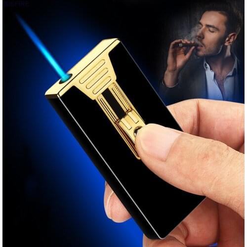 Ultra-thin Metal Flint Lighters Gas Gasoline Lighter Butane Turbo Jet Torch Lighter Cigar Cigarettes Windproof Lighter Gadgets