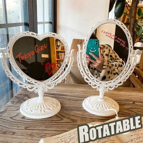 W&G Retro Double-sided Makeup Mirror Cute Girls Heart Princess Mirror Desktop Love Vanity Mirrors