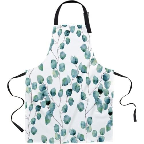Green Leaves Branches Apron Woman Adult Bibs Home Cooking Baking Coffee Shop Cleaning Canvas Aprons Kitchen Accessory