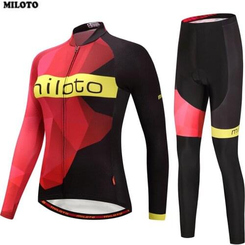 MILOTO Women Bicycle Sportswear Cycling Jersey Long Sleeve Bib Pants Set Bike Cycling Clothing Ropa Ciclismo MTB Cycle Clothes