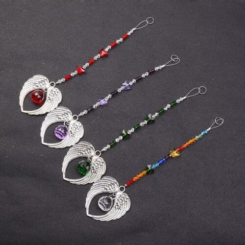 1PCS Rainbw Crystal Suncatcher Hanging Angel Wings Pendant Handmade Ornament Home Wedding Decor