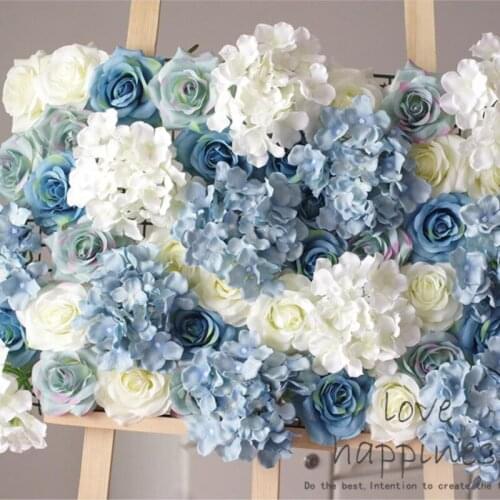 10PCS 40cm*60cm Artificial silk white with sky blue Hydrangea Rose flower wall wedding decoration home deor party flowers wall