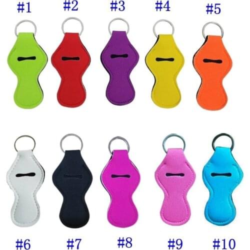 100pcs/lot fast Shipping hot selling monogrammed solid color neoprene keychain holder chapstick holder lipstick