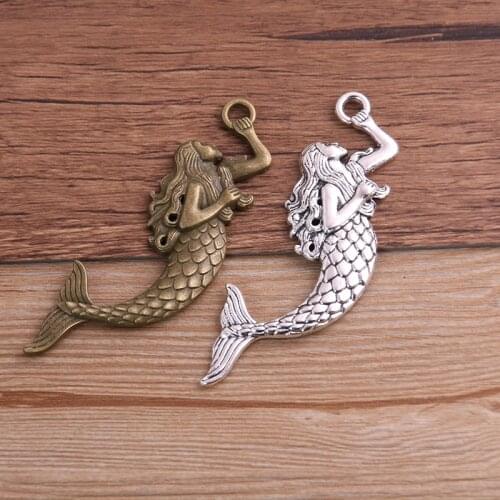 3pcs 25*76mm two Color Metal Big Beautiful Mermaid Charms Jewelry Handmade Charms fit Jewelry Making