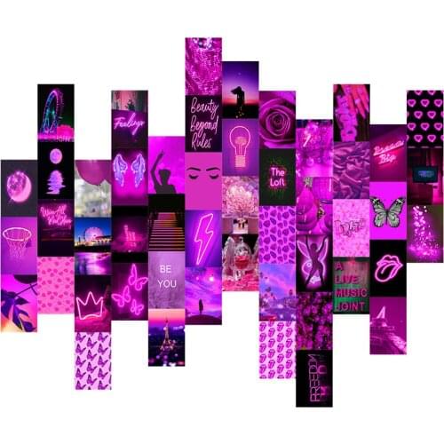 50Pcs Pink Neon Style Aesthetic Wall Collage Kit Warm Color Ornament Photo for Room Home Bar Personalized Decoration Posters