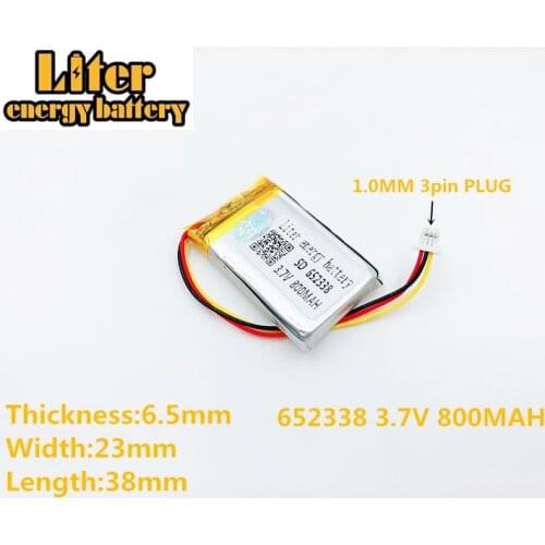 652338 3.7V 800mAh Rechargeable li-Polymer Battery For toys millet GPS TEXET DVR mp3 mp4 cell phone speaker 622338 602338