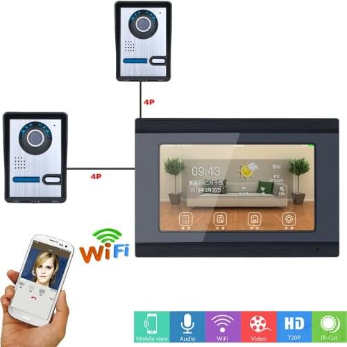 7inch Wired Wifi IP Video Door Phone Doorbell Intercom Entry System with 2xHD IR-CUT 1000TVL Wired Camera Night Vision,Support R