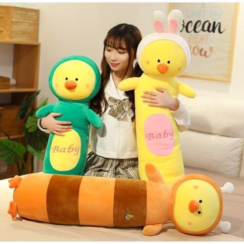 60/80/100cm Big Cartoon Chook Plush Toys Stuffed Chicken Turn to Dinosaur Bee Rabbit Soft Long Sleep Pillow Dolls for Girl Kids
