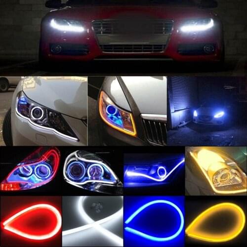 Flexible 2pc Signal Light 45CM/60CM Car Soft Tube Guide LED Strip Light D RL Daytime Running Headlight Turn signal Waterproof