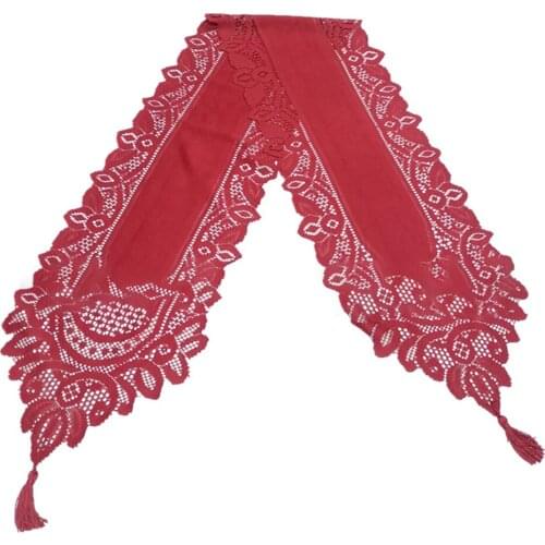 Lace Table Runner Rustic Crochet Decorative Centerpiece with Tassels for Dresser, Coffee Table, Dining Table, 71 Inch by 13 Inch