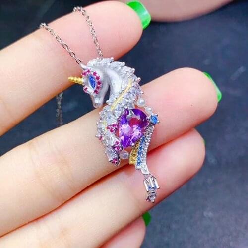 2020 New Zircon Unicorn Pendant Necklace for Women Luxury 925 Sterling Silver Clavicle Chain Short Necklaces Christmas Gift