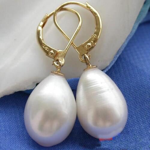 New Arrival Favorite Pearl Jewelry Huge 15mm White Drip Genuine Freshwater Pearl 14k/20 Dangle Earrings Charming Lady Gift