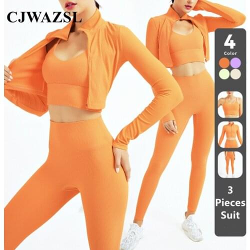 New Yoga Long Sleeve Running Sports Yoga Wear Three-piece Womens Suit Jacket Cardigan Zipper Jacket Womens Sportswear Workout
