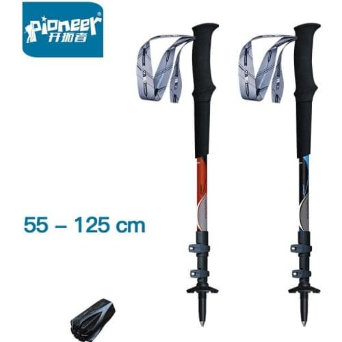 Pioneer 1pcs Ultralight Portable Carbon Fiber Hiking Walking Stick External Quick Lock Trekking Poles 55-125cm Adjustable length