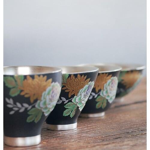 Peony Silver Covered Bowl Tea Set Personality Large Kungfu Master Cup Single