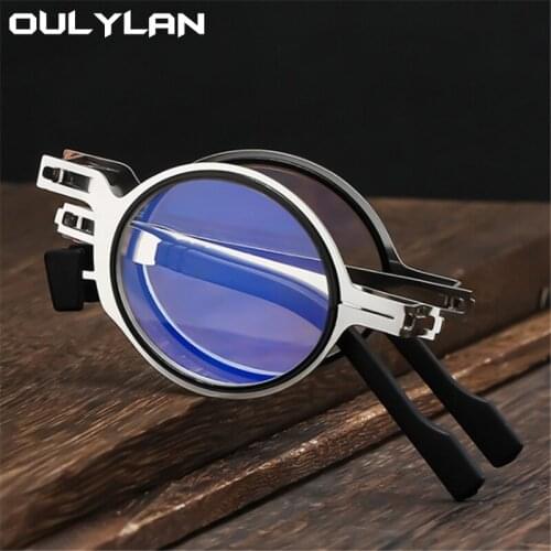 Oulylan Portable Folding Reading Glasses for Women Men Anti Blue Light Round Square Hyperopia Eyeglasses Diopter +1.5 2.0 2.5 +3