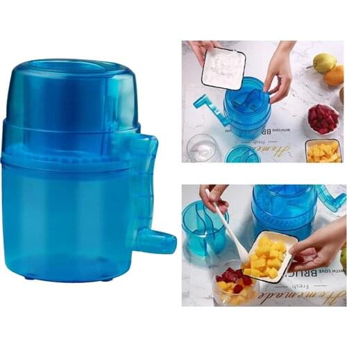 Portable Hand-Cranking Ice Breaker Mini Household Shaved Ice Maker Small Ice Crusher Snow Cone Maker Machine Blue