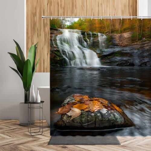 Natural Scenery Shower Curtains Waterfall Green Plant Tree Landscape Bathtub Accessories Waterproof Cloth Bathroom Decor Cheap