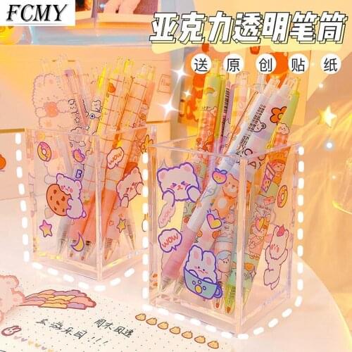 Transparent Large Capacity Cute Desk Accessories Pen Holder Pencil Storage Box Desktop School Office Stationery Desk Organizer