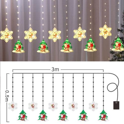 Navidad Home Decor Christmas LED Star Snowflake Curtain Fairy Light String Christmas Indoor Bedroom Wedding Holiday Decoration